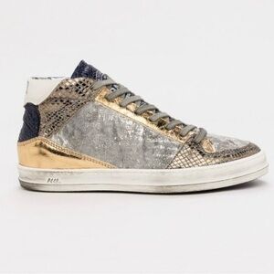 P448 E9 QUEENS MID Round Toe Leather Snakeskin Sneakers EU 38 EUC (U.S 7.5-8)